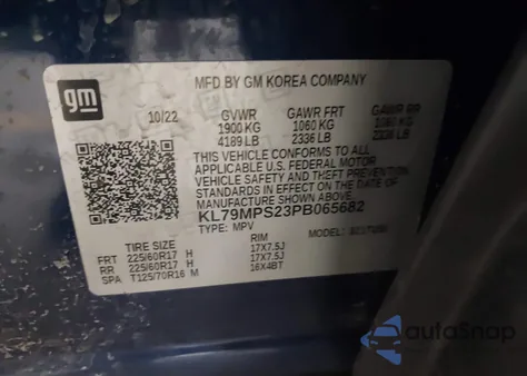 2023 Chevrolet Trailblazer Fwd Lt из США, поврежденный, VIN KL79MPS23PB065682